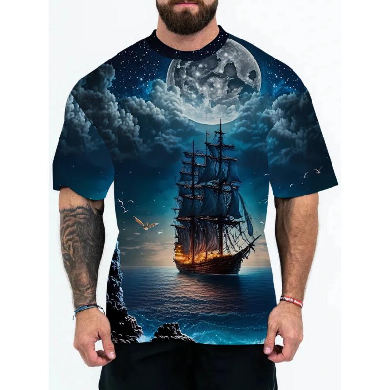 T-shirt Casual à Manches Courtes et Col Rond pour Homme - Impression Couleur 3D - Mode Casual