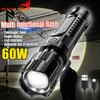 60W Super Power Flashlight USB Rechargeable Built In Battery Telescopic Zoom Flashlight Handheld Outdoor Emergency Lighting