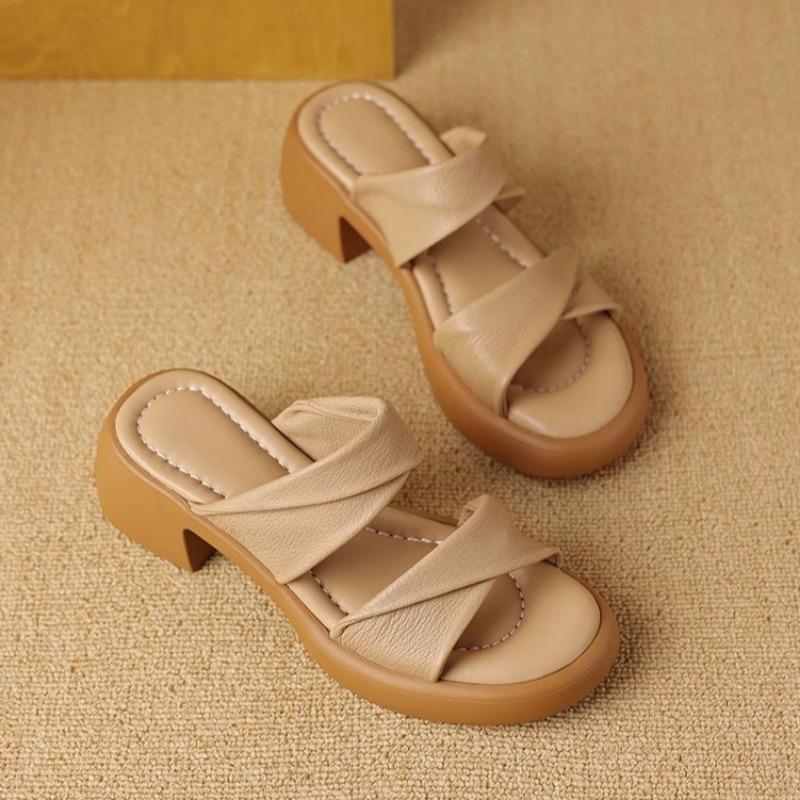 

Fashion Women Slippers Heeled Sandals Platform Casual Shoes Woman Loafers 2025 Brand Elegant Dress Summer Chunky Soft Leather Slides 40