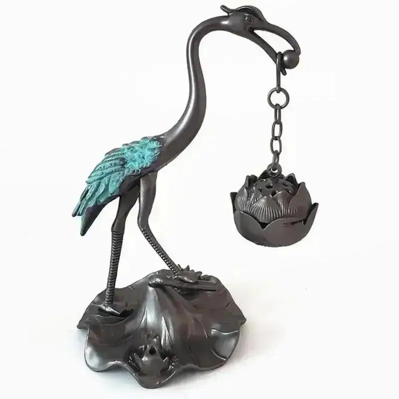 Crane Incense Burners Holder Stove Lotus Incense Burners Antique Alloy Lotus Hanging Stove Tea Ceremony Craft Household Decor