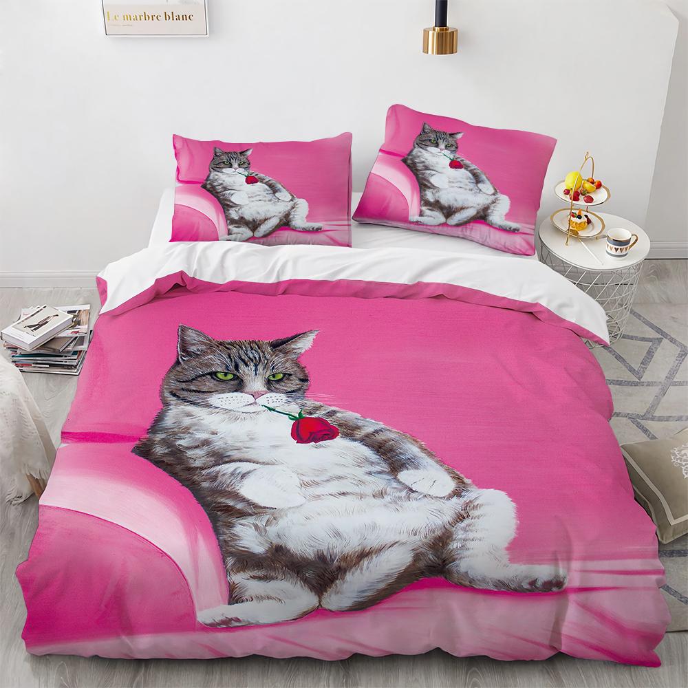 

3D Bedding Set Cat Dog Print Comforter Duvet Cover Lifelike Bedclothes with Pillowcase Bed Set Home Decor Kids Gift 135x200cm