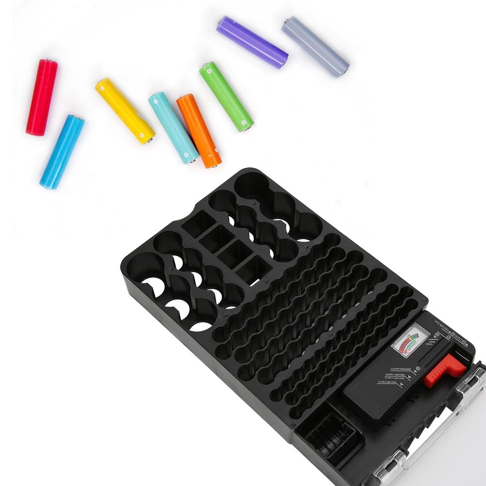 

104 ячейки ящик для хранения аккумуляторов контейнер органайзер с стрелочным тестером аккумуляторов