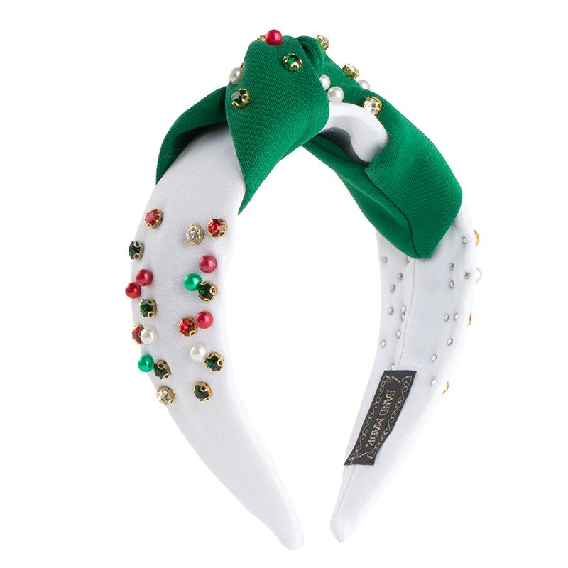 Trendy Christmas Red & Green Beaded Rhinestone Headband - Women's High-Quality Festive Hair Accessory