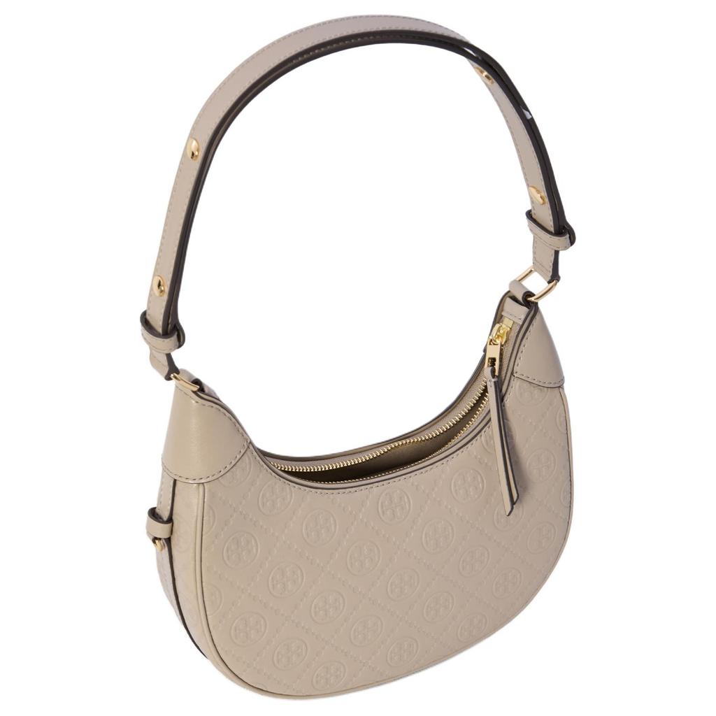 Tory Burch T Monogram Crescent Embossed Pattern Zip Closure Leather Shoulder Tote Bag Women Bags Gray 158514-202
