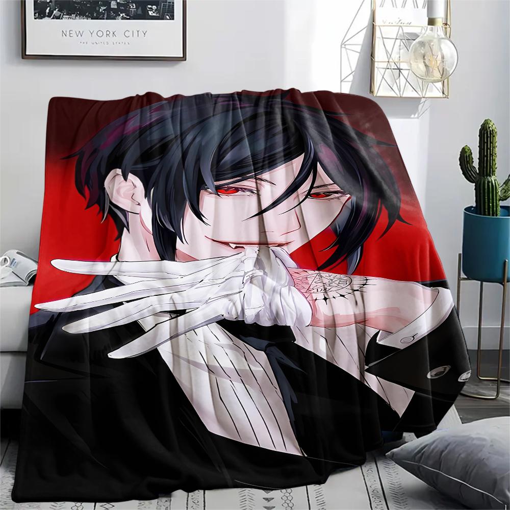1PC Black Butler Print Flannel Blanket, High quality All Seasons, Home Decor, Warmth and Comfort, Perfect for Christmas Gifts