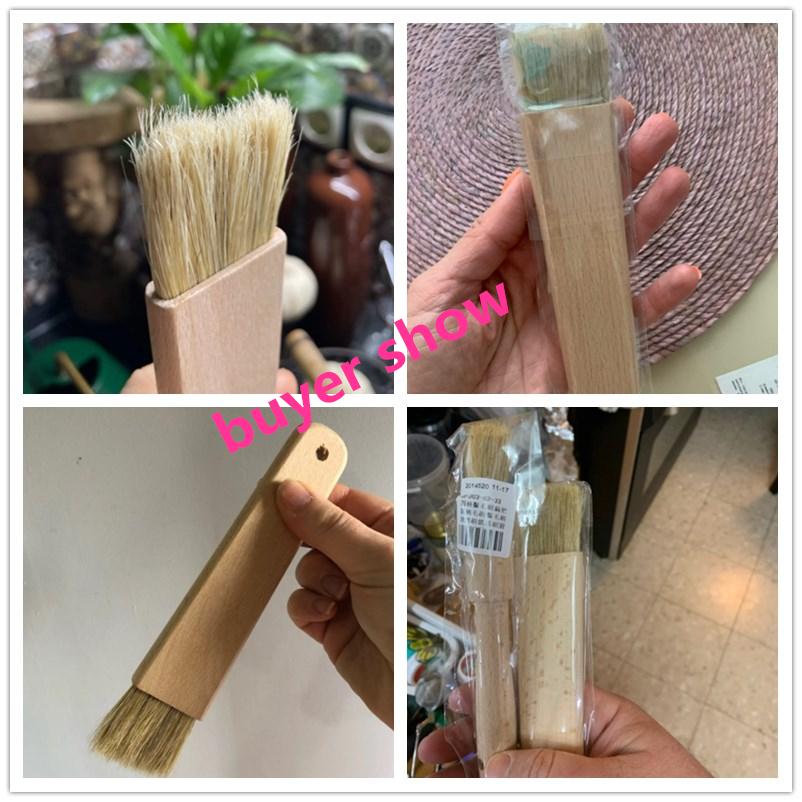 1pc/2pcs Household Kitchen Brush Barbecue Oil Brush Round Handle Bristle Brushes Flat Pastry Baking Brush Kitchen Cooking Brush