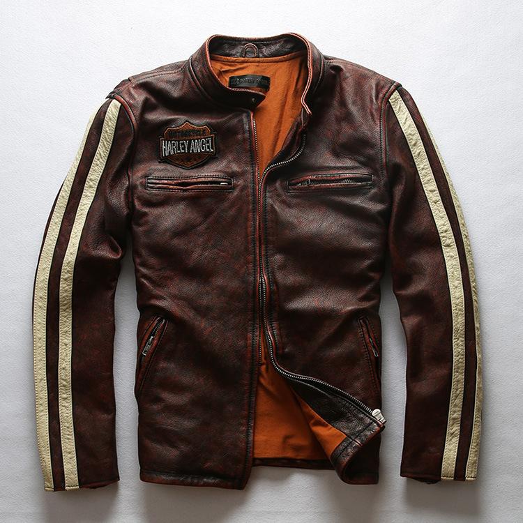 ANGEL British old retro first layer Ami Kaji cowhide leather jacket men's heavy wash stone grinding leather jacket