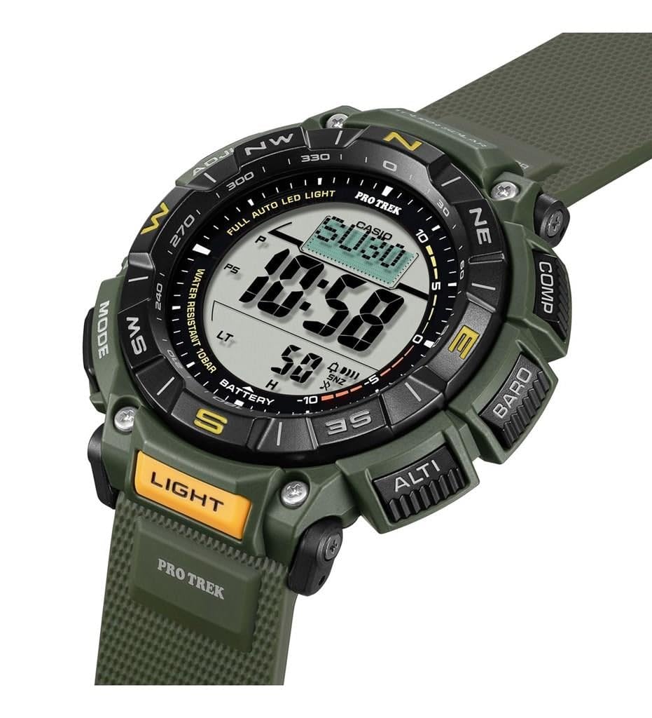 Men's ProTrek Triple Sensor Atomic Watch with Altimeter, Barometer, Thermometer, Compass, World Time, Green 52mm