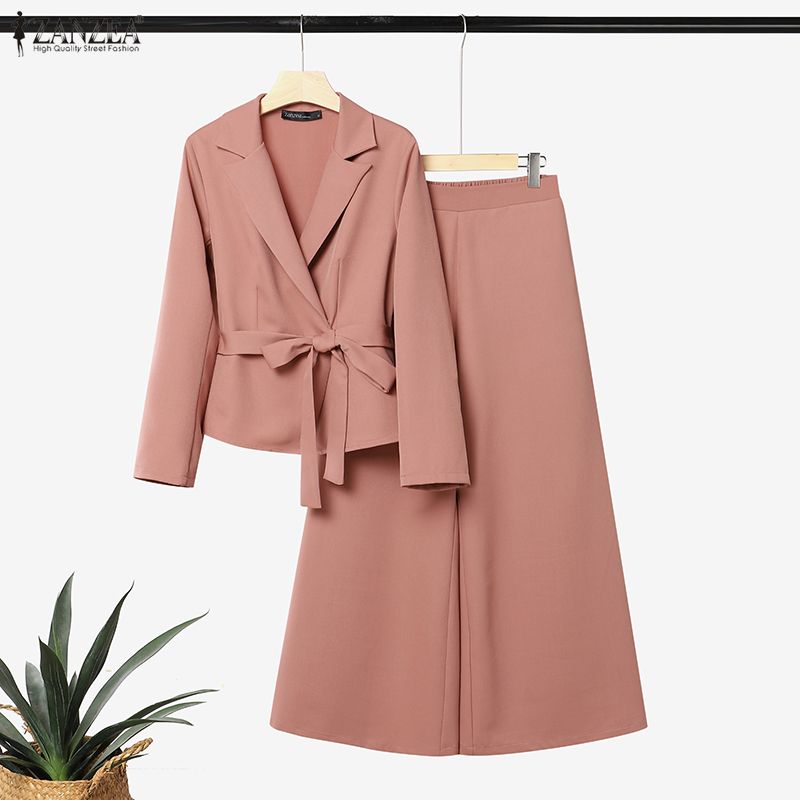 ZANZEA Women Elegant Long Sleeve Thin Cardigan Blazer And Long Pants Casual Two Piece Suit Sets