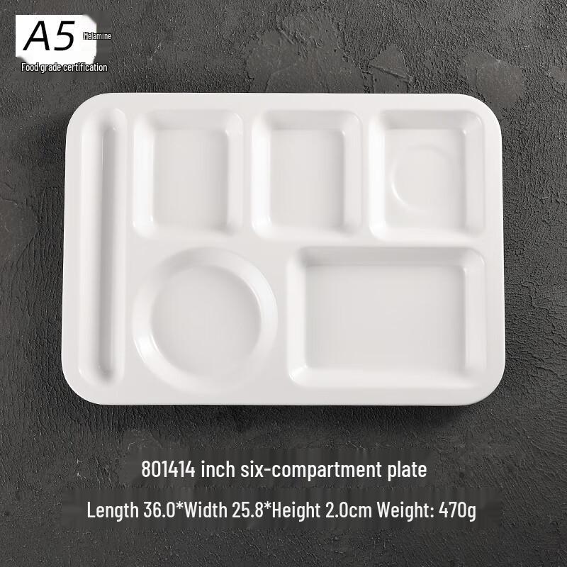 Commercial Melamine 6-Compartment Food Tray