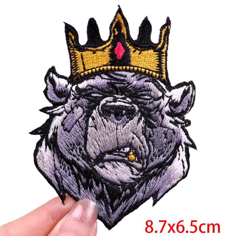 

Патч Король Медведь Курящая Обезьяна/Мышечное Животное Вышитые Патчи На Одежду Панк/Рок Патч Пришивные Патчи Для Одежды Сделай Сам