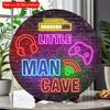 2D Flat 20*20cm 1pc Loading Little Man Gave Imitation of Neon Headphones Game Console Pattern Round Wooden Decor, Technology-sense Design Style