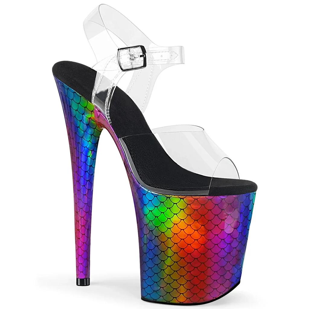 Fashion 20cm Color Mermaid Scale Waterproof Platform Hate Sky High Toe Pole Dancing Sandals/model Catwalk Shoes