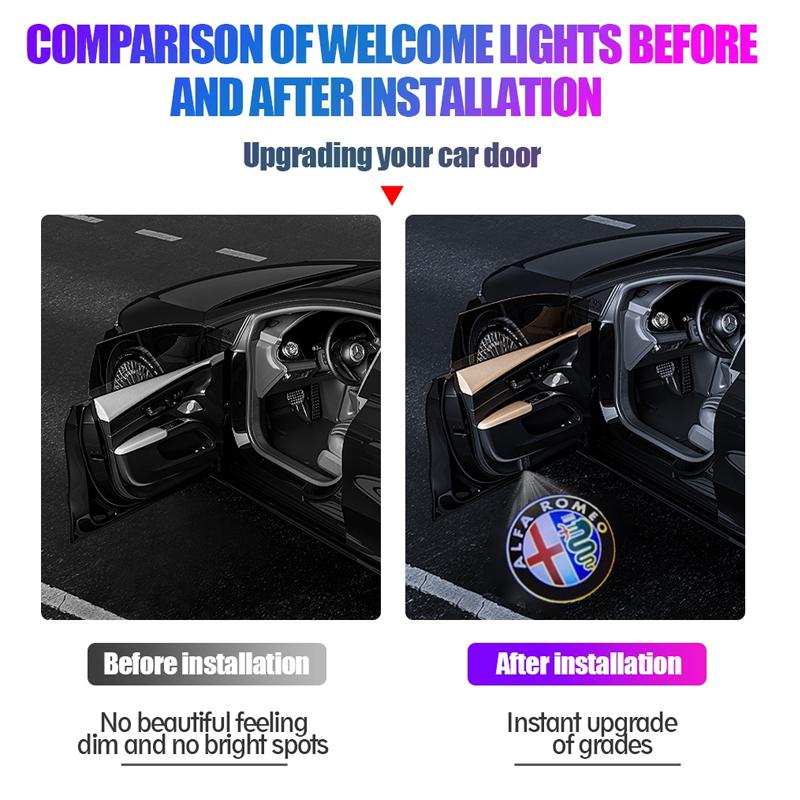 2026 Hot Sticker Car Door Wireless Welcome Light LED HD Projector Lamp Decoration For Alfa Romeo 156 159 147 4C 8C 166 Giulia G