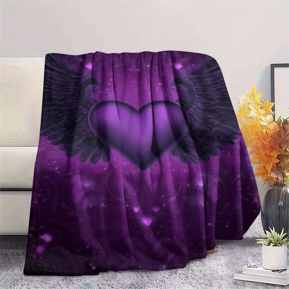 purple heart Print Flannel Blanket,High quality Comfortable for All Seasons,Home Decor,Warmth and Comfort,Perfect for Christmas Gifts