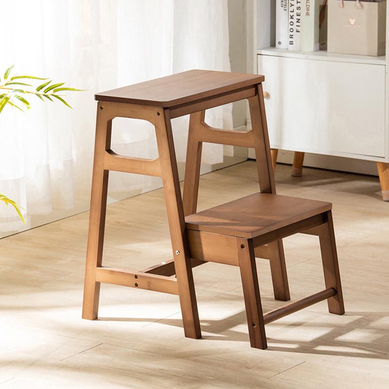 A-frame Solid Wood Folding Step Stool: Space-saving, Multi-layer, Double-layer Footrest Ladder.