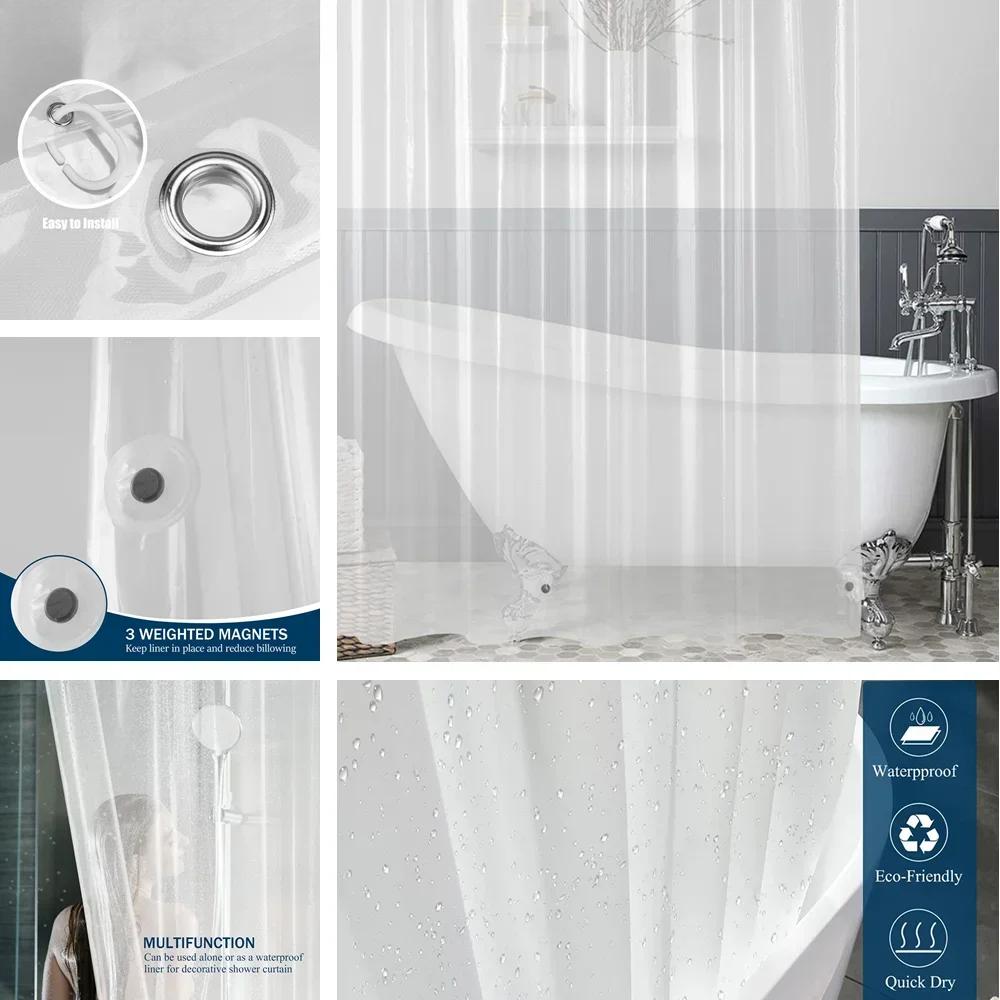 High Clear Shower Curtain Waterproof Transparent Curtains Liner Mildew PEVA Bath Curtains With Hooks Home PEVA Bathroom Decor