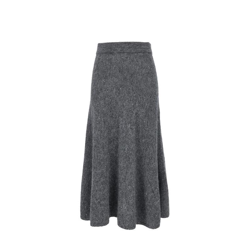 Veromoda Women's A-Line Wool Mohair Midi Skirt