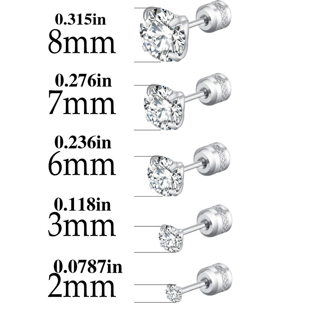 TOP 4 Color Titanium Steel Stud Earrings for Men Women CZ Zircon Screw Silver Black Rose Golden Earring Best Gift Jewelry