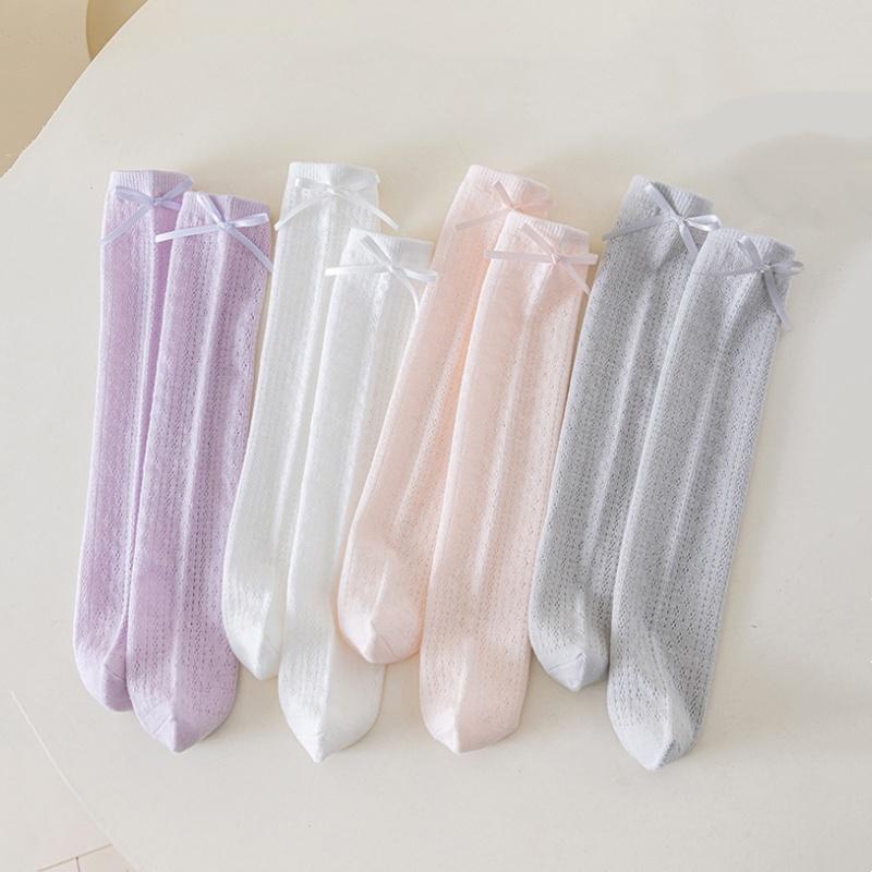 Children's Hollow Bow Long Socks Summer Ultra-thin Mesh Breathable Knee High Socks For Girls 2-6 Years Kids Princess Calf Socks