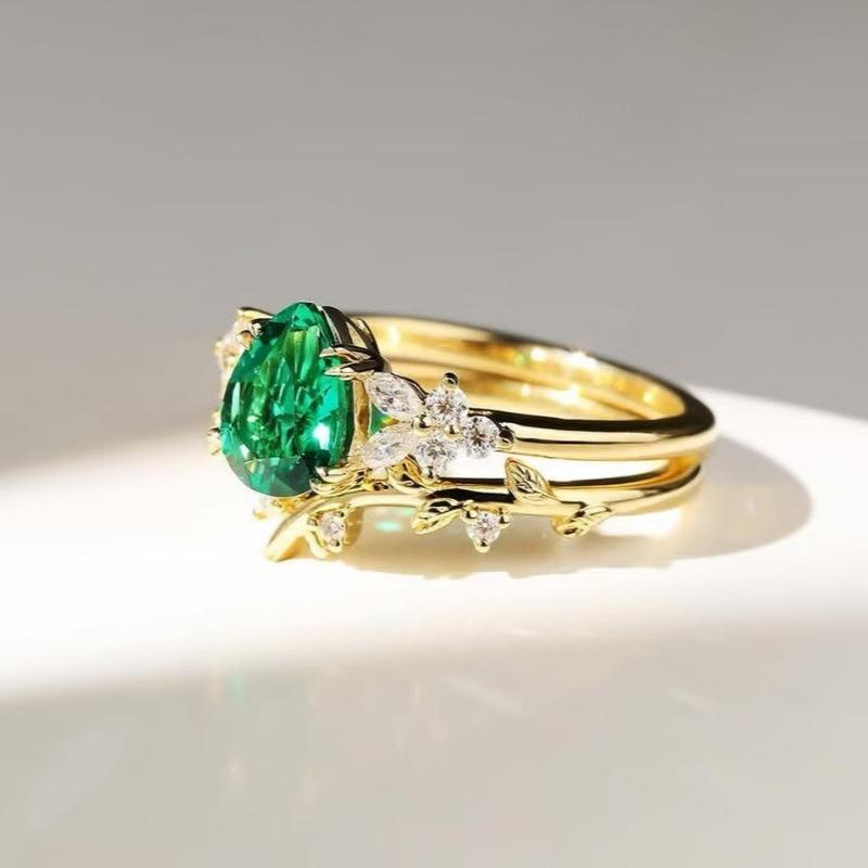 European and American new fashion flower shape green zircon inlaid luxury personalized women's ring
