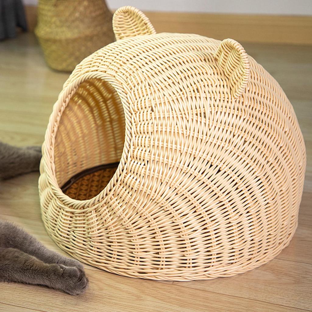 Cat Sleeping Bed Dog Nest Semi-Enclosed Washable Handmade Lightweight Round Pet for