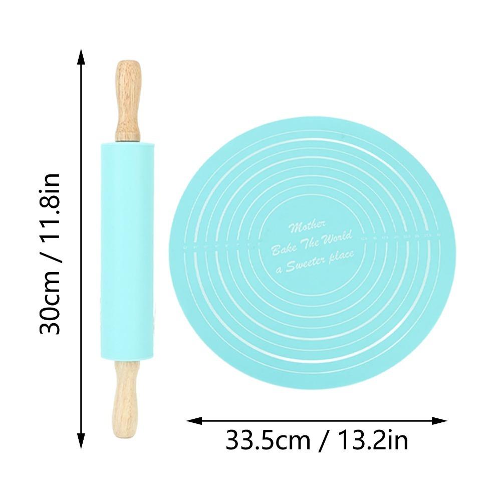 2PCS Silicone Silicone Rolling Pin Wooden Handles Baking Tool Set Rolling Pin Set Pizza Making синий