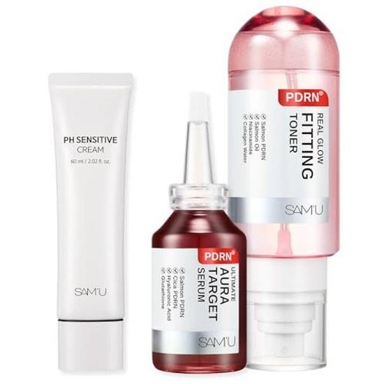 SAMU PDRN Moisturizing Skincare 3-Piece Set (Radiance Clarity Care) High Cream Mist Toner Serum Ceramide Hyaluronic Acid CICA Salmon-Derived Young Low