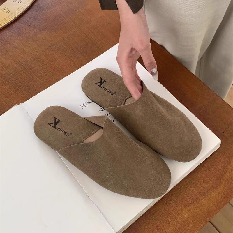 

Весна новая ретро круглая голова толстая подошва матовая кожа сумка голова полушлепанцы женские ленивые туфли Му Цинь 40