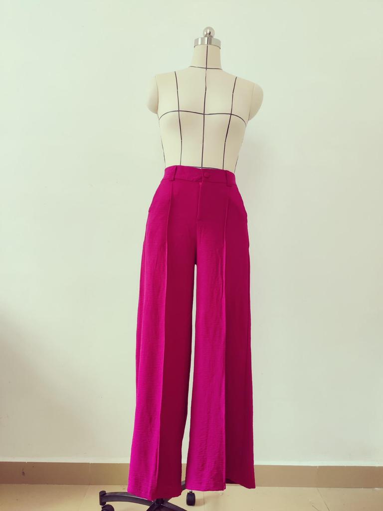 Women's Solid Color Loose Wide Leg Casual Pants with Semi-Elastic Waist for Autumn and Winter.