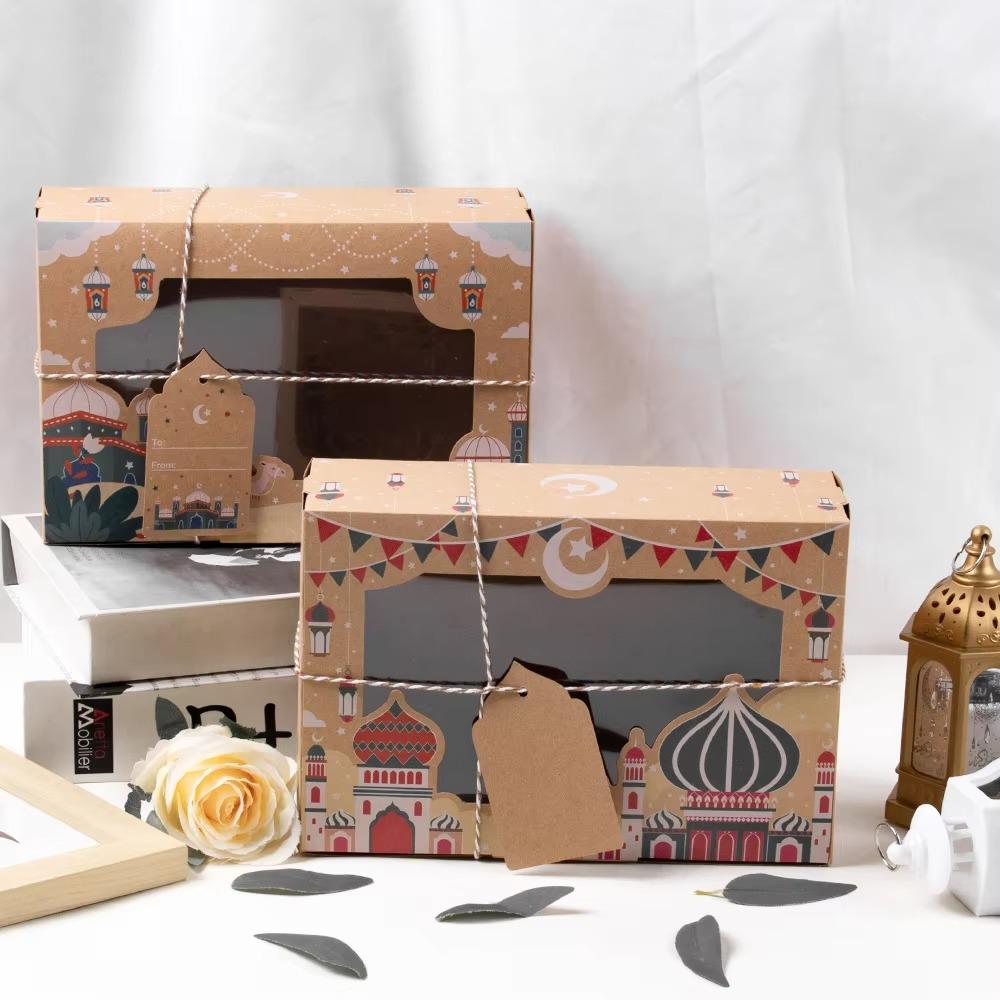 

4pcs Kraft Paper Eid Gift Boxes View Window Design EID Mubarak Decorations Islam Muslim 4Pcs