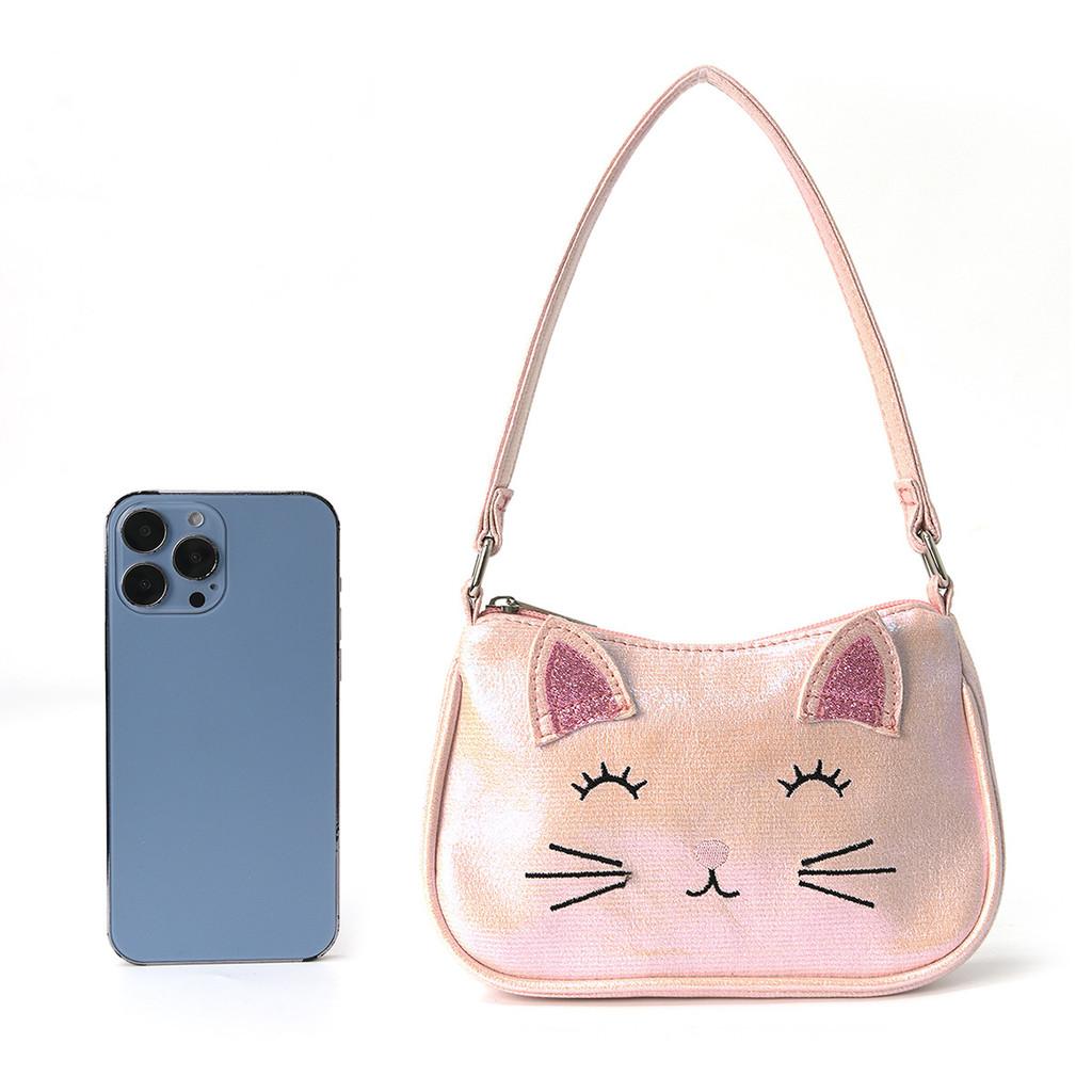 Kids Girl Mini Cat Embroidery Handbag With Waterproof Pu Material For Kindergarten And Daily Use