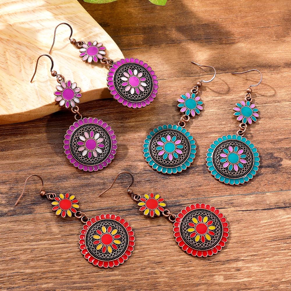 Bohemian Sunflower Earrings for Women, Colorful Holiday Style Hypoallergenic Statement Jewelry