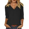 Damen V-Ausschnitt Locker Geschnittenes T-Shirt Lässiges Leinen Baumwollmischung Oberteil Langarm Basic Pullover Entspannte Passform Bluse für den Täglichen Gebrauch