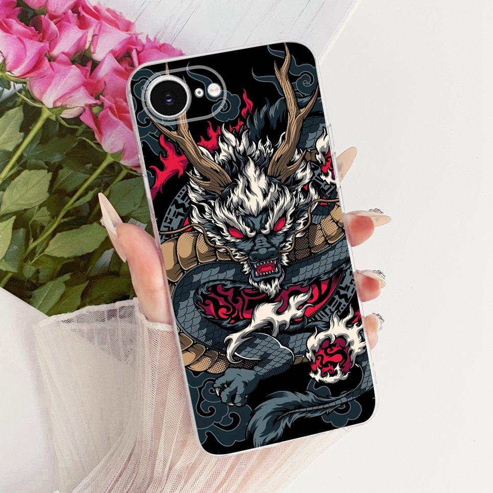 For iPhone 16e 16 Plus 16 Pro Max / SE 2025 Phone Case Chinese Dragon Cute Cat Cartoon Pattern Casing Soft Clear Silicone Cover