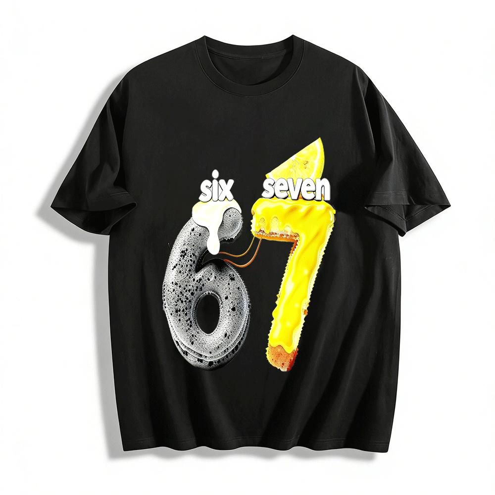 Fun Dessert Number 67 Graphic Print Casual Top Pure cotton T-shirt XXS