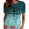Neues Damen-T-Shirt mit Rundhalsausschnitt, kurzärmelig, lässig, mit Kreuz- und Buchstabenaufdruck
