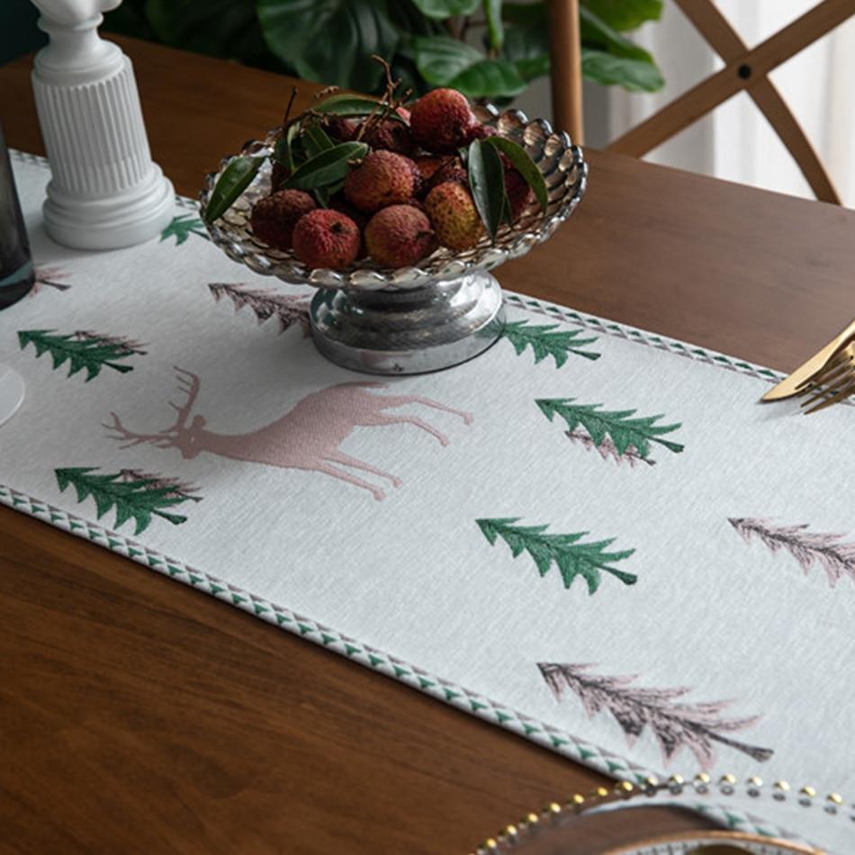 Christmas Tree Table Runner Winter Holiday Christmas Elk Dining Cloth Placemat New Year Home Kitchen Rustic Decorations