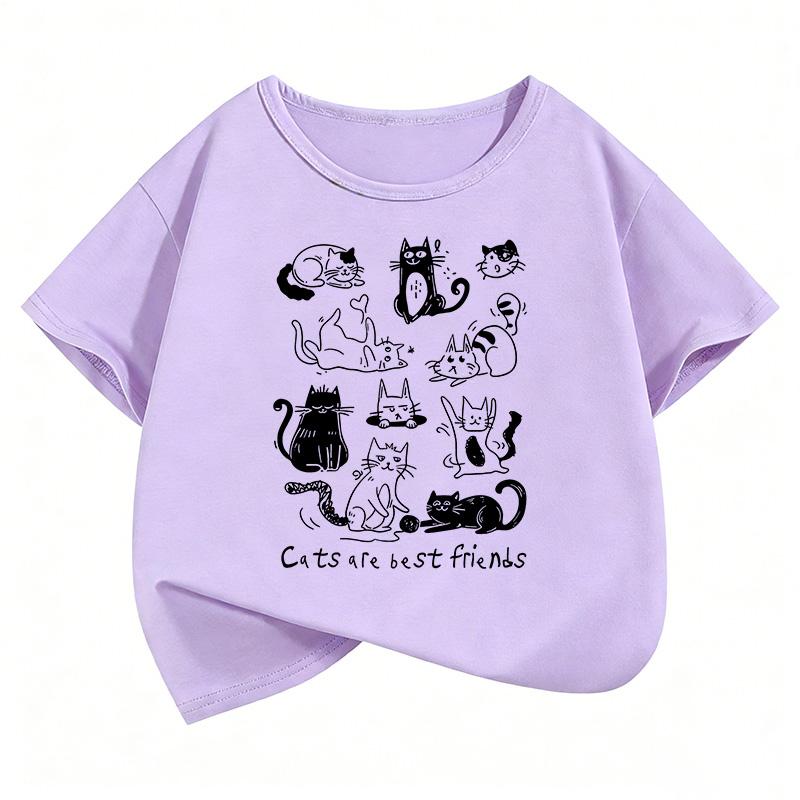 Cat Are Best Friends Design Printed T Shirts Short Sleeve Kids Childrens Tshirt Boys Girls Summer Spring Casual Top Tee Shirt