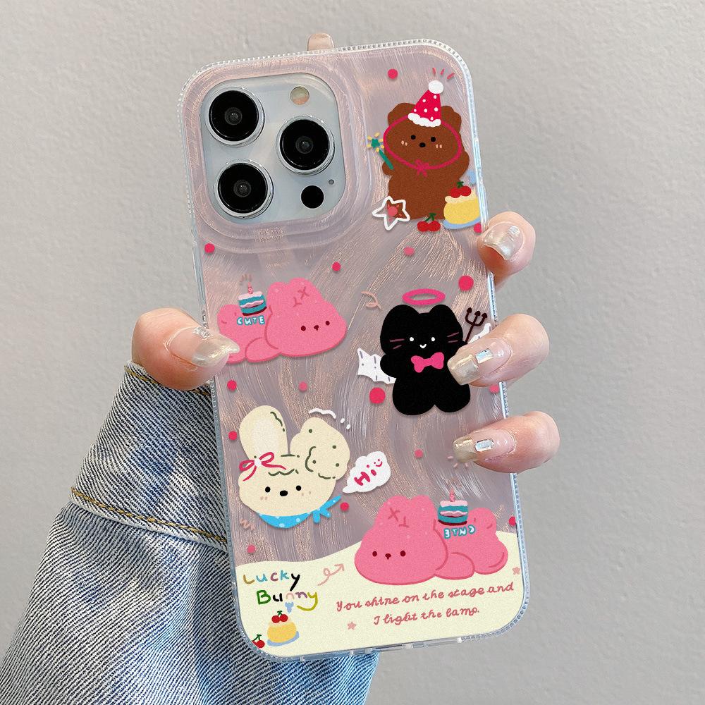 Applicable to iPhone17promax sweet small animal IMD laser mobile phone case Apple 14/15 large hole 13 anti-drop