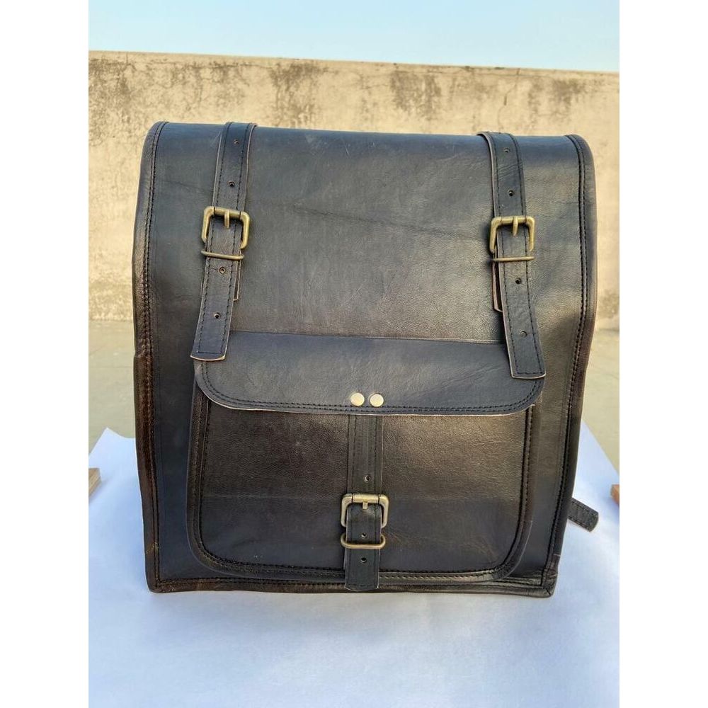 Men's Real Leather Backpack Laptop Bag Large Hiking Travel Camping Rucksack Roll