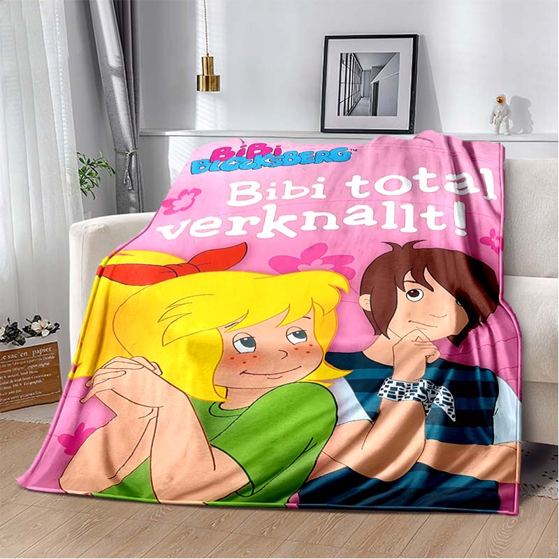 Bibi Blocksberg Summer Beach Flannel Blanket, Cartoon Witch Bibi Surf Print Warm Throw Blanket, Kids Bedroom Sofa Decor Gift