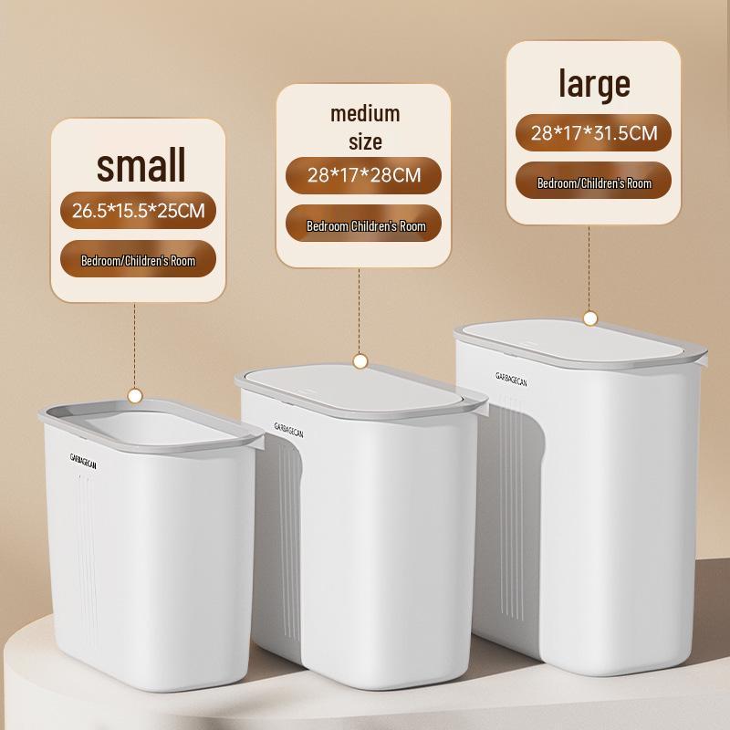 Large Bathroom Trash Can with Thickened Lid, Narrow Style, Press-Type
