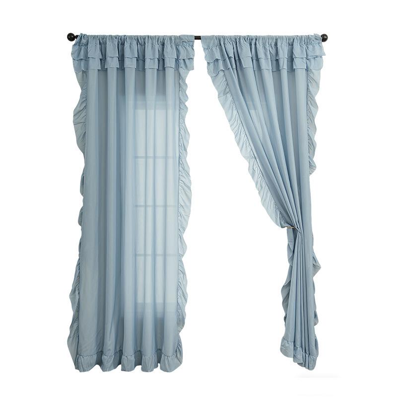 Perdea simplă, culoare solidă, cu volane și margini cu frunze, transparentă, pentru fereastră
