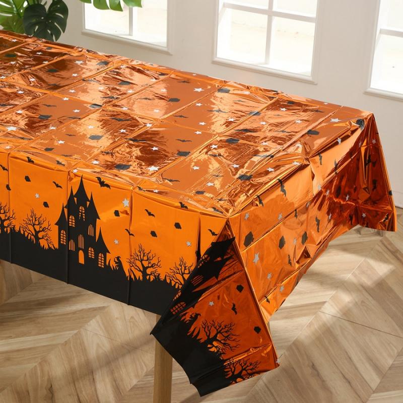 1pcHalloween Tablecloth Bat Castle Simulation Blood Handprint Disposable Tablecloth Party Dining Table Decoration Tablecloth