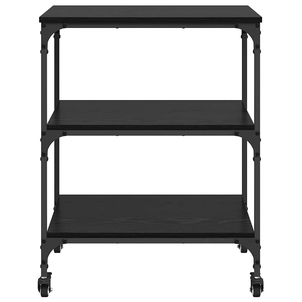 Kitchen Trolley Black Oak Effect 60 X 41 X 76 Cm