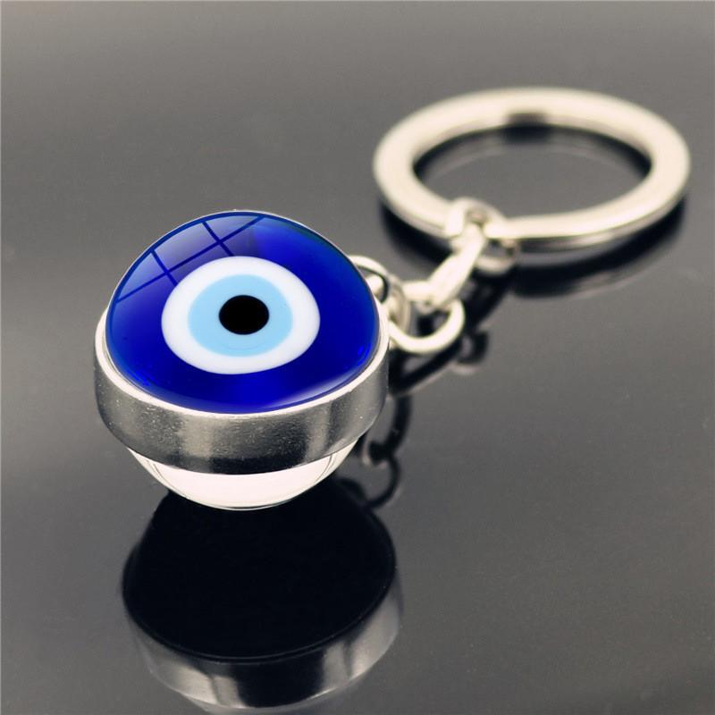 Turkish Evil Chic Eye Keychain With Doublesided Crystal Glass Pendant And Alloy Zinc