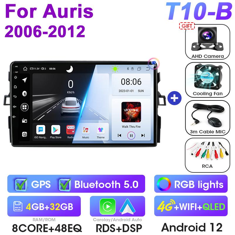 Android 12 Car Radio For Toyota Auris E150 2006 -2012 GPS Carplay Auto 2 Din DVD Stereo Intelligent Systems Smart Autoradio