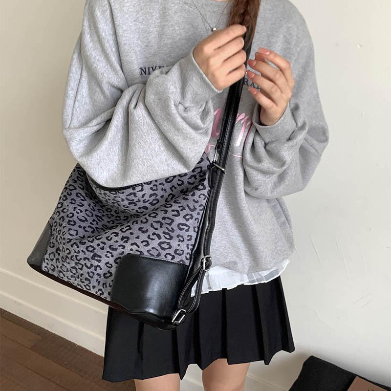 Vintage Leopard Tote Bag For Women Luxury Design Large Capacity Crossbody Bags Casual Fashion Splicing Backpacks