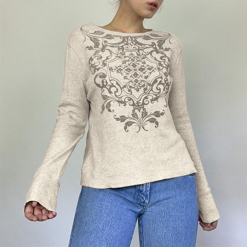 Women Clothes Basic Clothing Grunge Vintage y2k T Shirt 00s Grunge Fairycore Long Sleeve Tops Graphic Floral Print